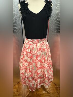 Headline Pink and White Leaf Print Knee Length A-Line Skirt